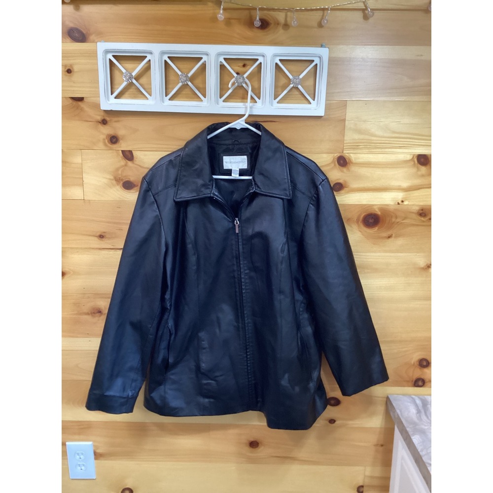 Worthington Womens Black Leather Jacket Zip Front Plus Size 2X Classic
